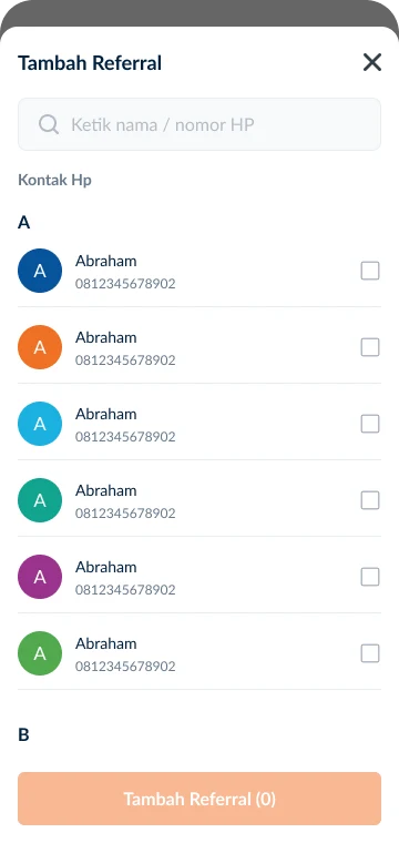 Agen Raya add referral from contacts screen