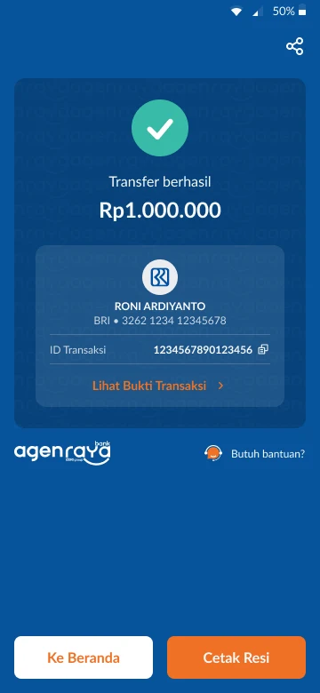 Agen Raya successful transaction screen