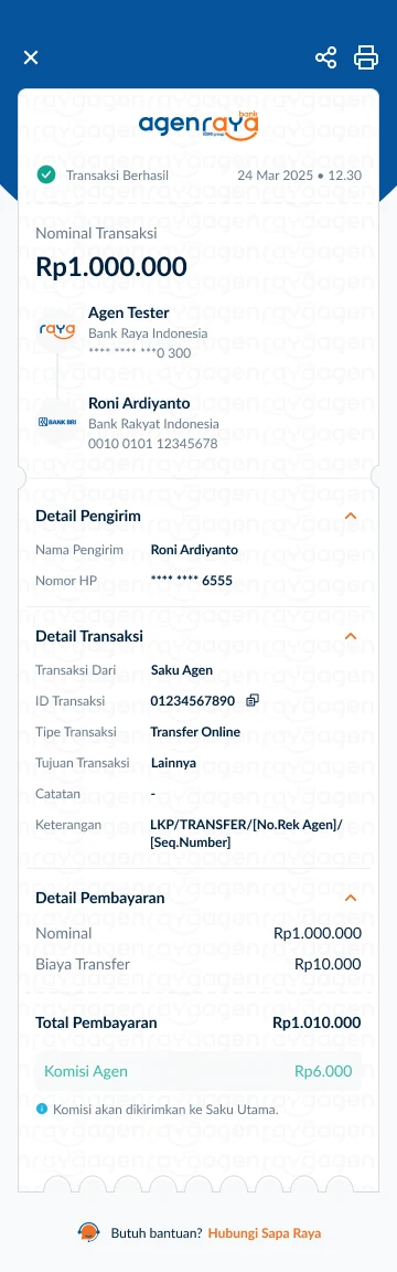 Agen Raya transaction detail screen