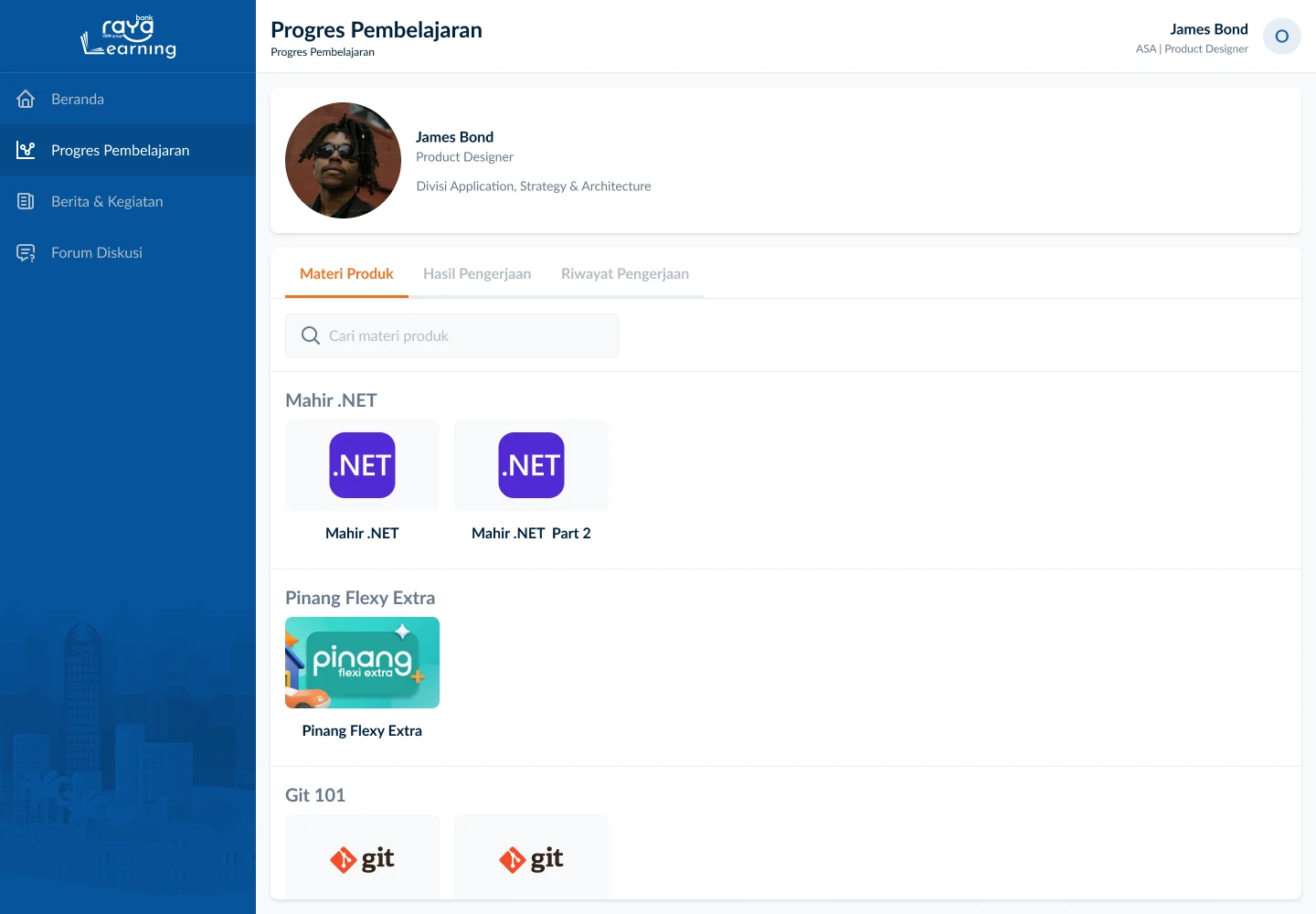 LMS learning progress screen