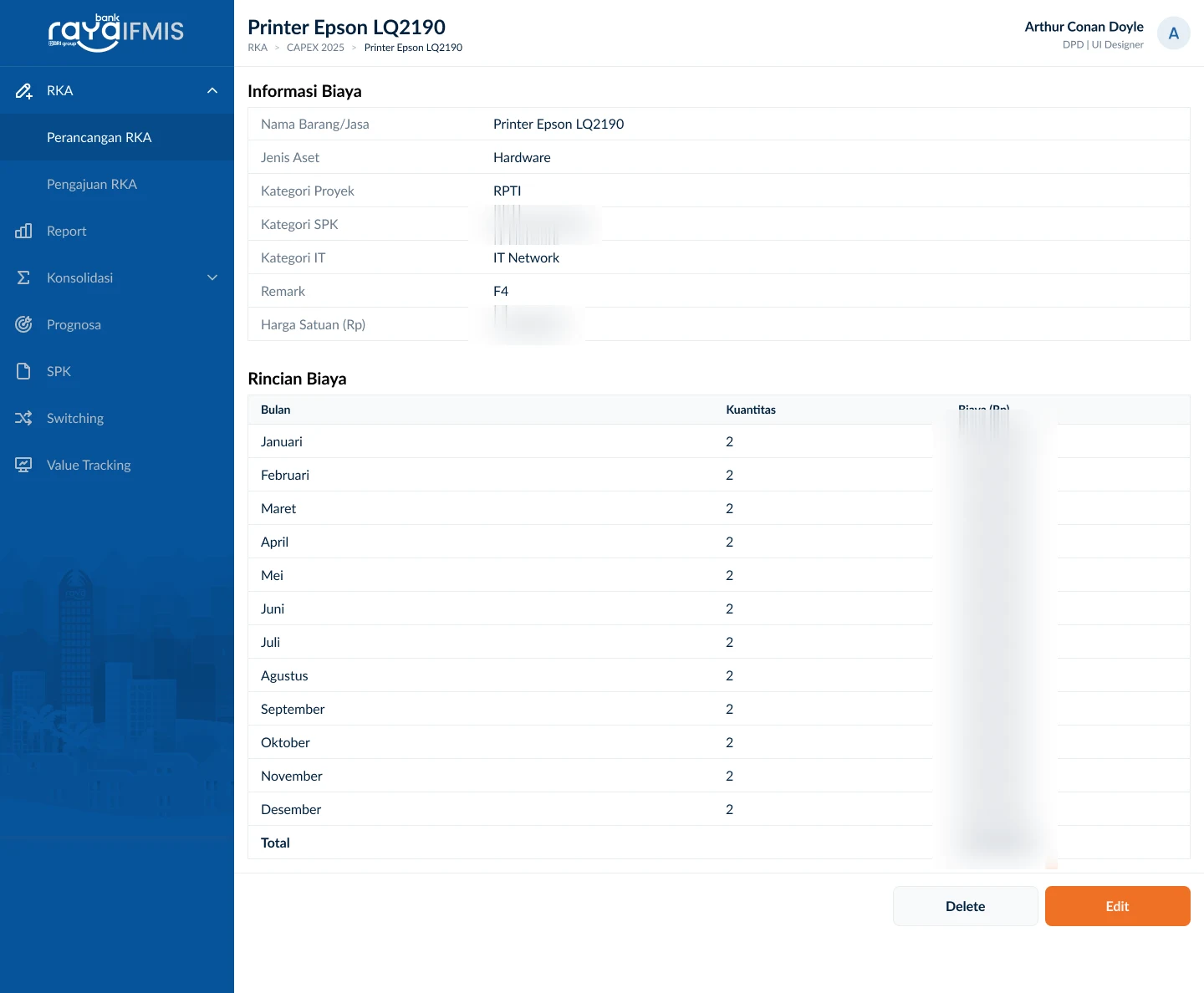 IFMIS RKA planning screen