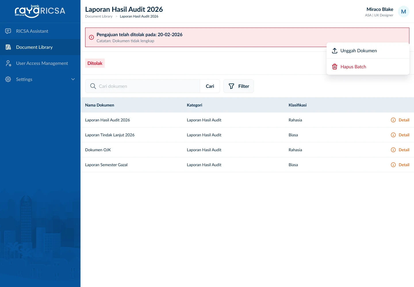 RICSA document library screen